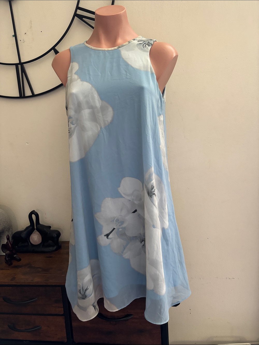 #290 Light Blue Floral Sleeveless A-Line Dress